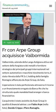 Fr con Arpe Group acquisisce Valbormida