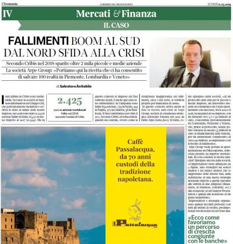 Corriere del Mezzogiorno | Fallimenti boom al sud, dal nord sfida alla crisi