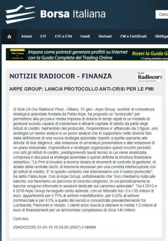 Radiocor Finanza | Arpe Group lancia protocollo anti-crisi per le pmi