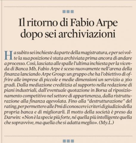 Il ritorno di Fabio Arpe dopo sei archiviazioni