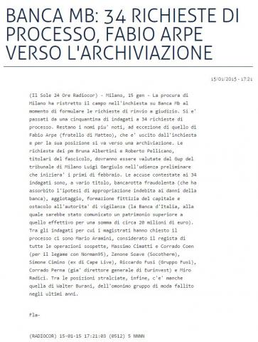 Banca MB: 34 richieste di processo, Fabio Arpe verso l'archiviazione