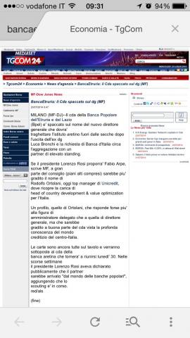 Banca Etruria: il Cda spaccato sul dg (MF)