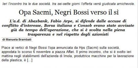 Opa Sacmi, Negri Bossi verso il si