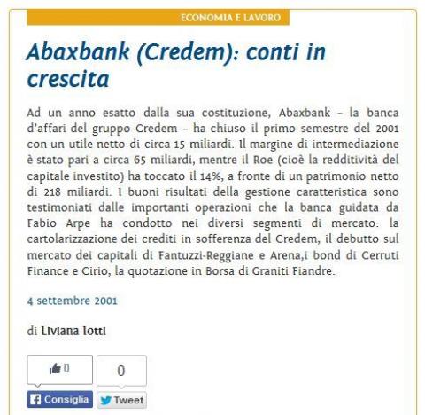 Abaxbank (Credem): conti in crescita