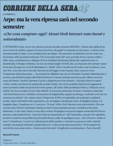 Arpe: ma la vera ripresa sarà ne secondo semestre