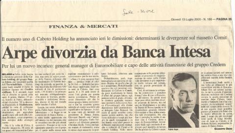 Arpe divorzia da Banca Intesa