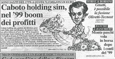 Caboto holding sim, nel '99 boom dei profitti