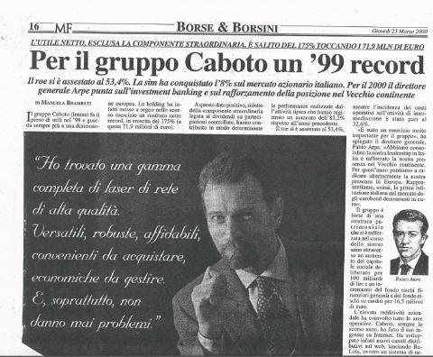 Per il gruppo Caboto un '99 record