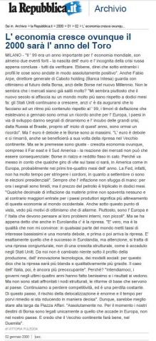 L'economia cresce ovunque il 2000 sarà l'anno del Toro