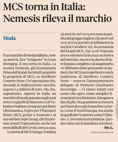 MCS torna in Italia: Nemesis rileva il marchio