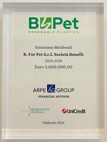 B. For Pet, specialista del riciclo di vaschette in PET, emette minibond da 2 mln euro nell’ambito del nuovo programma Basket Bond FGPMI di Unicredit e MCC
