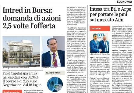 Intesa tra Btl e Arpe per portare le pmi sul mercato Aim