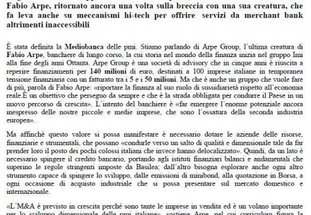 Arpe Group: è la nuova Mediobanca delle pmi industirali?